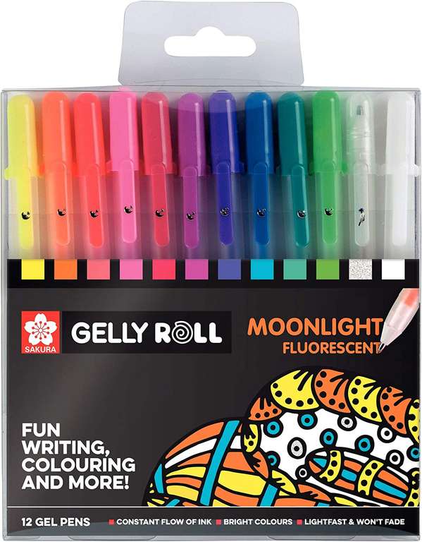 SAKURA Gelly Roll - Moonlight Fluorescerende Gelstiften, Meerkleurig, 12 Stuks