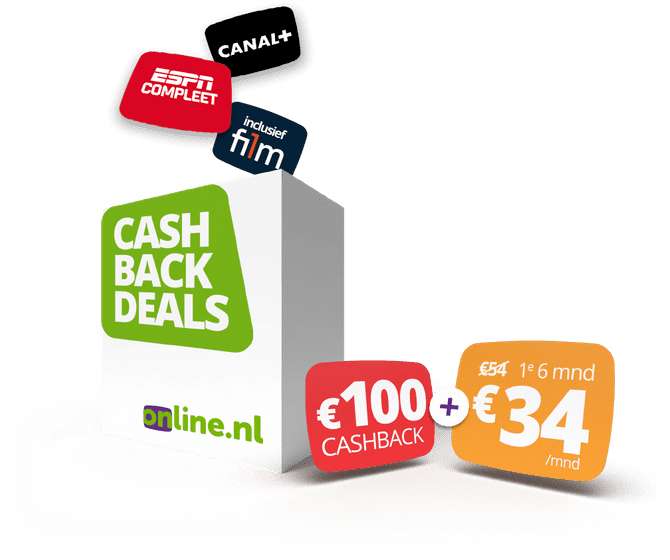 Online.nl €100 cashback bovenop 6 maanden €20 korting