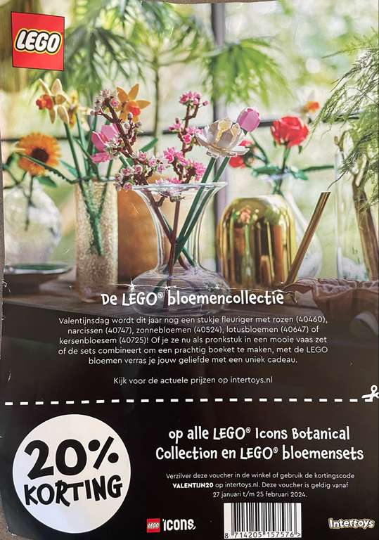 Lego bloemencollectie 20% kortingscode bij Intertoys