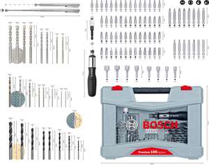 Bosch Professional 105-delig bits/boren Premium X-Line set (betonboor, tegelboor, universeelhouder, dieptestop, ratelschroevendraaier titan