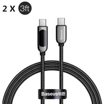 2x Baseus 100W USB-C naar USB-C kabel met LED Display voor €18,34 @ Banggood