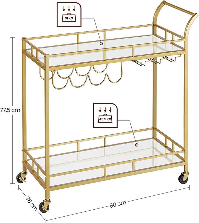 VASAGLE serveerwagen goudkleurig voor €72,99 @ Amazon NL
