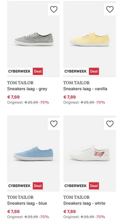Tom Tailor Sneakers [10 kleuren] voor €7,89 @ Zalando