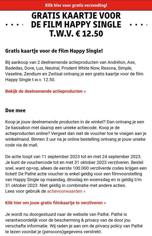 Gratis Pathé bioscoopkaartje voor de film 'Happy Single' bij aankoop van twee actieproducten @ Kruidvat