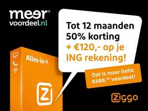 Ziggo alles-in-1: tot eerste 12 maanden 50% korting en €120 retour + 2 SmartWifi pods cadeau (nieuwe klanten) @ ING
