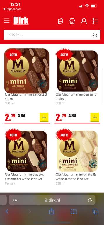 [Dirk] Verschillende Magnum Mini ijs stuntprijs voor €2,79