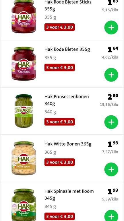 HAK gemaksgroenten en peulvruchten: 3 voor €3 (pot à 370ml of zak à 150-225g) @ Jumbo