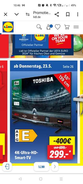 [grensdeal] Toshiba 55 inch 4K tv @ Lidl Duitsland