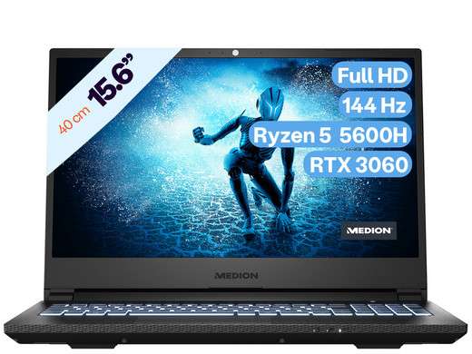 Medion MD62343 Erazer Deputy Gaming Laptop 15.6" (FHD, IPS, 144Hz, Ryzen 5 5600H, GeForce RTX 3060, 8GB, 512GB NVMe SSD)