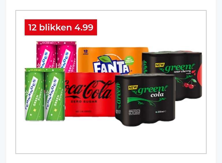 Coca Cola, Fanta en andere blikjes 12 voor 4,99 combineerbaar met 10euro extra korting