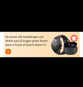 Gratis Redmi Buds 4 active of Xiaomi Watch S1 bij aankoop Remi pad SE.