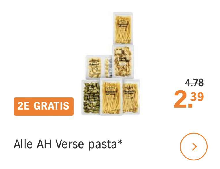 AH Verse pasta 1+1 gratis