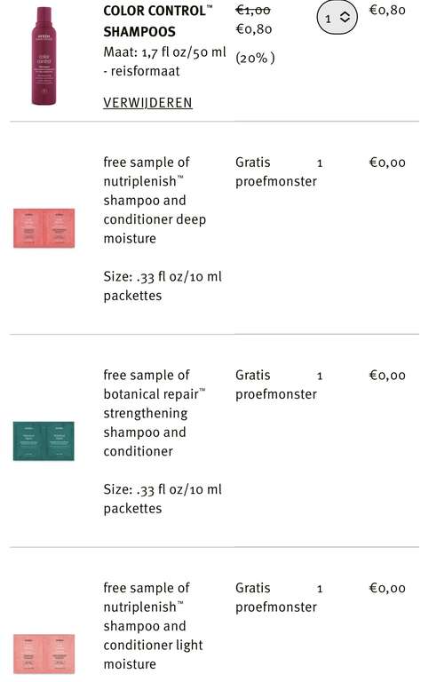 Prijsfout (?) Aveda color control kleurbeschermende shampoo 50 ml met gratis samples