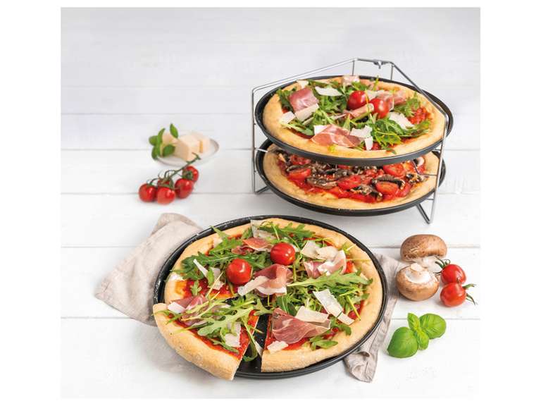 Zenker Pizzabakset 3x plaat Ø 29 cm met standaard @Lidl