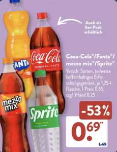 (Grensdeal) Coca Cola, Fanta en Sprite, 1,25l (€0,55 per liter)