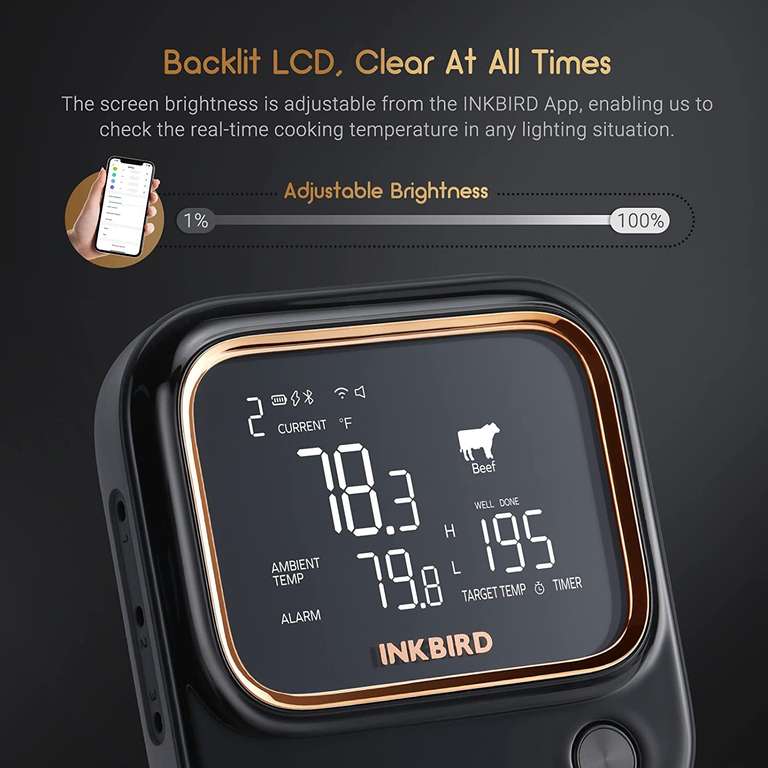 INKBIRD IBT-26S | BBQ Thermometer met 5GHz Wi-Fi en Bluetooth 5.1, APP-bediening, USB Oplaadbaar, 4 sondes