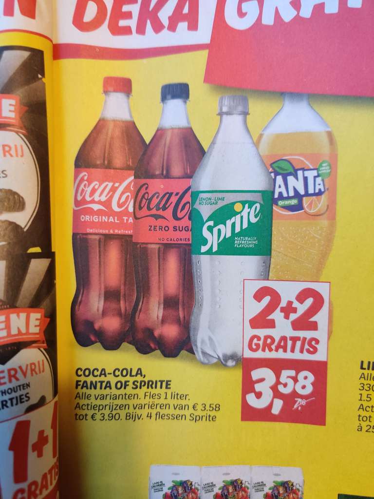 Coca-Cola, Fanta of Sprite 2+2 gratis bij Dekamarkt