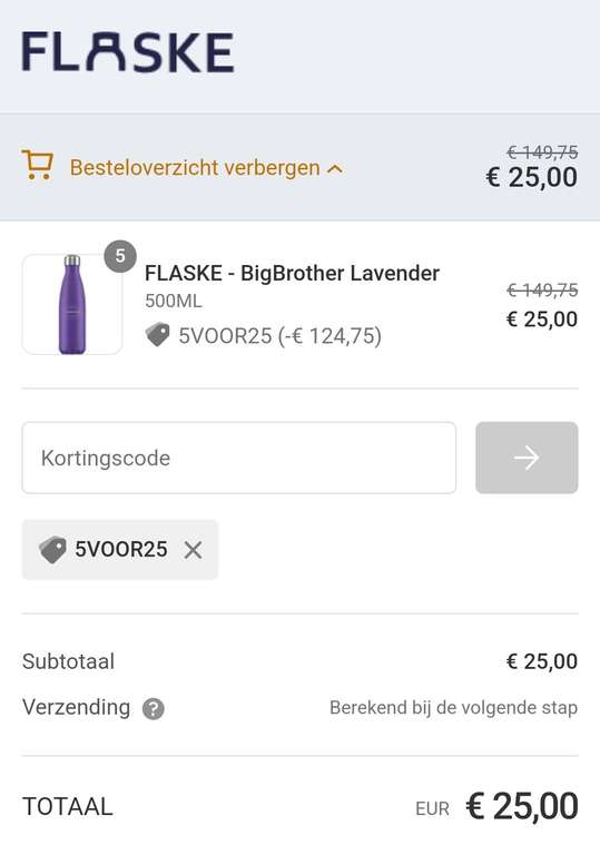 Vijf Flaske waterflessen voor €25,-