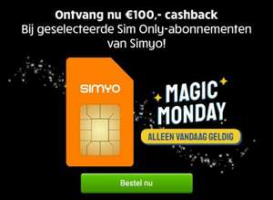 Simyo Sim Only - 10GB/onbeperkt bellen/sms 2 jaar voor €5,83(kpn klant 20GB), 6GB(12GB) 200(400) min/sms €3,83 - vandaag €100,- Cashback!
