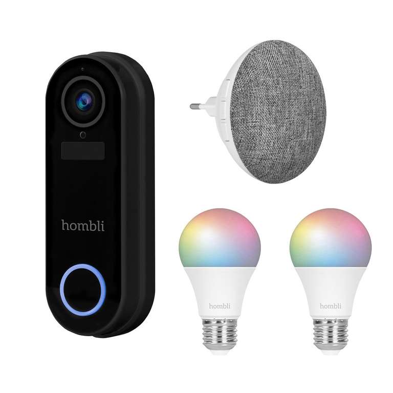 Hombli Smart Doorbell 2 + Smart Bulb E27 Color 2-pack + Chime 2 Deurgong