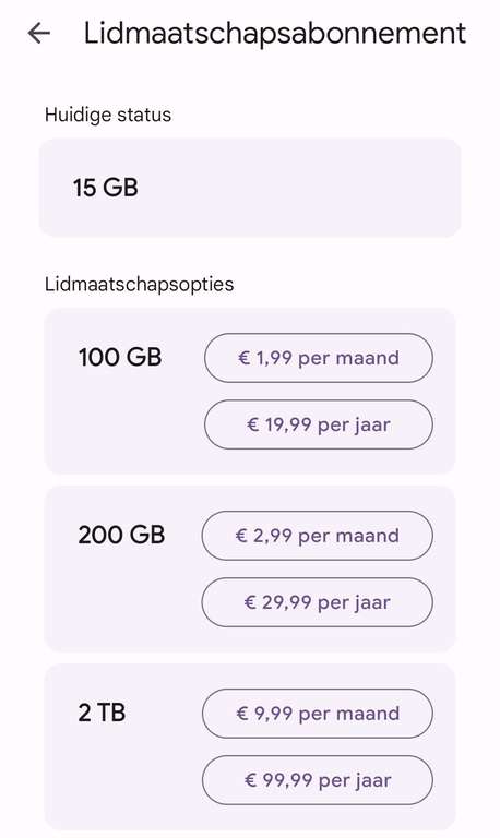 Google One 2000 GB (2TB) voor €14 per JAAR