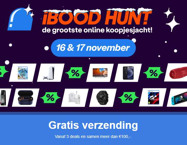 IBOOD Hunt op 16 en 17 november 2022 (Gratis verzending vanaf 3 deals en samen meer dan €100)