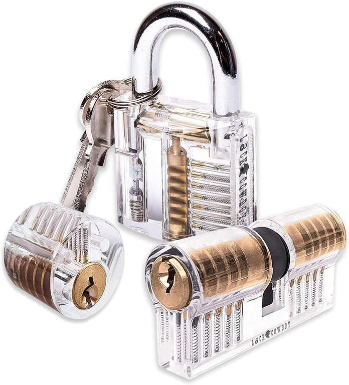 Lock Cowboy Lockpick set, 30-delig, met 3 doorzichtige sloten, creditcardformaat set + gids. voor beginners en experts
