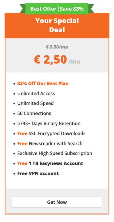 Eweka Usenet Unlimited met VPN voor €2,50 per maand