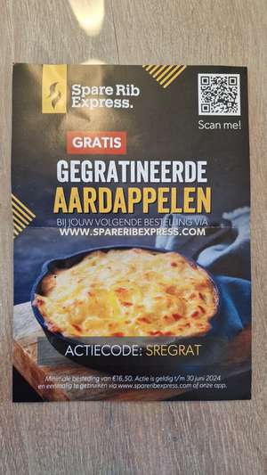 Gratis gegratineerde aardappelen bij spareribexpress (vanaf €16,50)