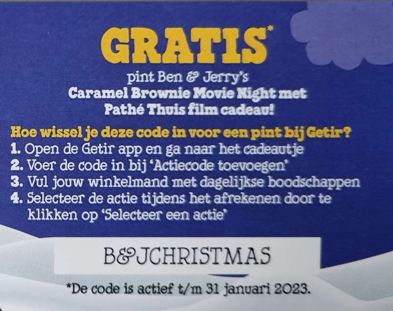 [Getir] gratis Ben & Jerry's Caramel brownie movie night met Pathe Thuis film cadeau
