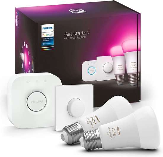Philips Hue starterkit - White and Color Ambiance - 2 x 9W - E27 - 1100lm + Bridge & Smart Button