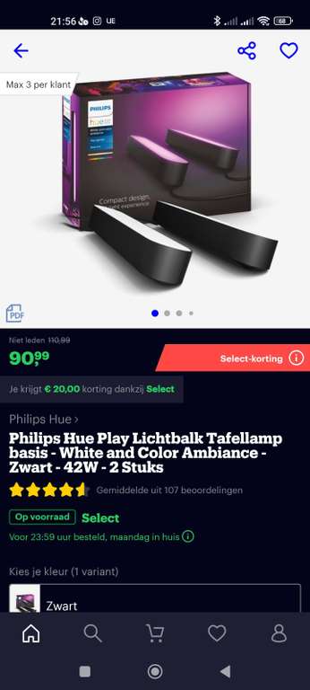 Bol.com select deal - Philips hue play 2 stuks zwart