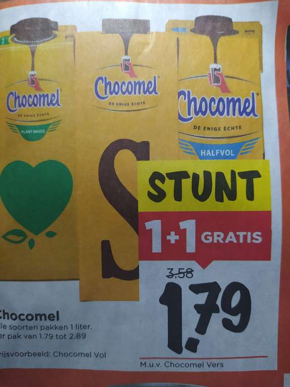 Vomar: Chocomel alle soorten 1 + 1 gratis bijv Volle Chocomel 2 voor € 1,79