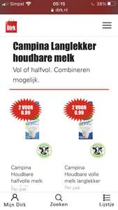 Campina Houdbare melk langlekker - 2 stuks voor €0,99