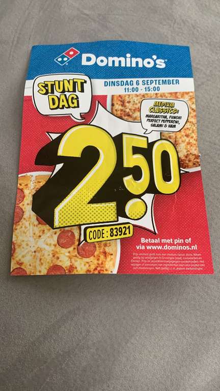 Medium classic pizza voor €2,50 @ Domino's (enkel in Groningen, Leeuwarden en Emmen)