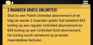 4 maanden Pathé Unlimited (Gold), 2 maanden betalen