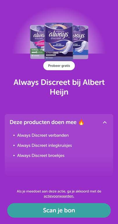 Always Discreet bij Albert Heijn GRATIS via TIKKIE