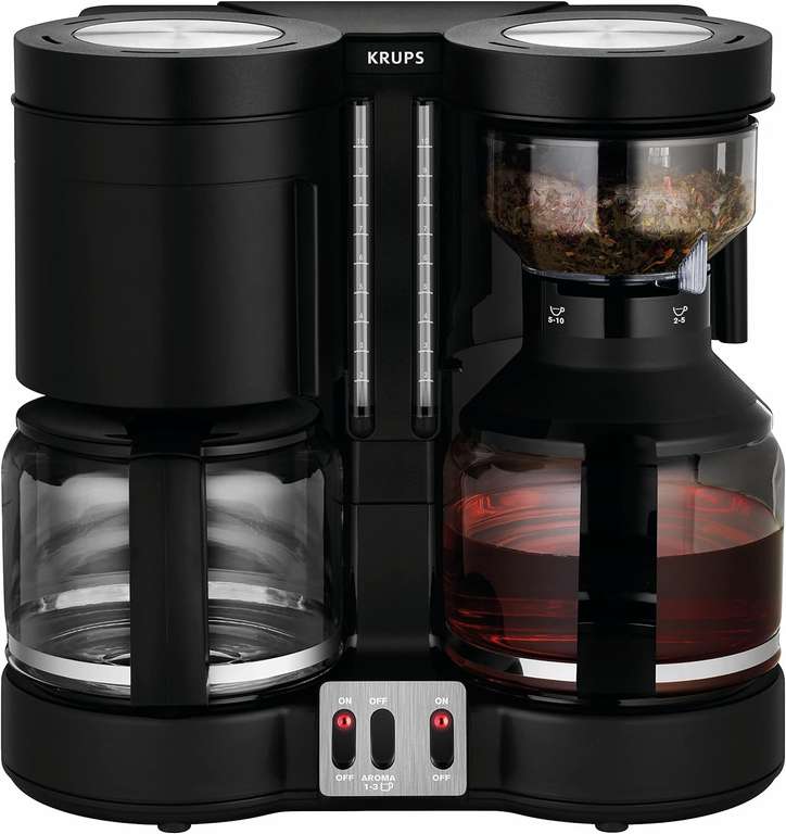 Krups Km8508 Dubbele Koffiezetapparaat Duothek Plus, Combi-Automaat Koffie-Thee, 2 X 10 Kopjes, Zwart @amazon