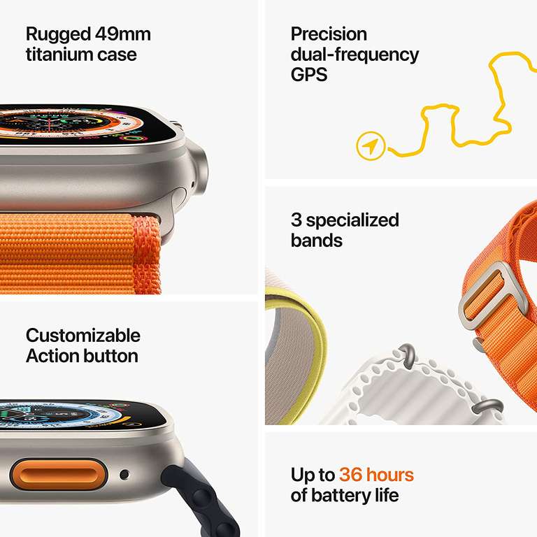 Apple Watch Ultra 2022 (Titanium, GPS + 4G, 49mm) met Sterrenlicht Alpine bandje