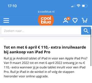 110 euro extra inruil bij aanschaf iPad pro 2021