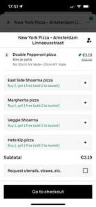 2x 20cm Pizza’s voor +-3,99 bij New York Pizza Amsterdam Linnaeusstraat via Uber eats