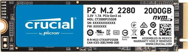 Crucial P2 CT2000P2SSD8 2TB interne SSD (tot 2400 MB/s 3D NAND, NVMe, PCIe, M.2)