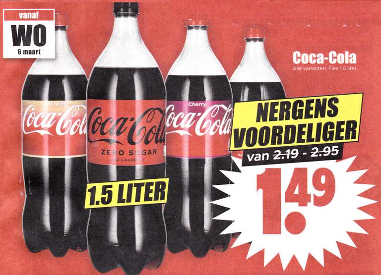 Coca-Cola alle varianten, 1,5 Ltr € 0,99 per Liter @ Dirk
