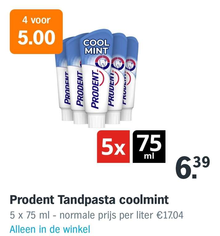 20 stuks Prodent tandpasta voor € 5,-