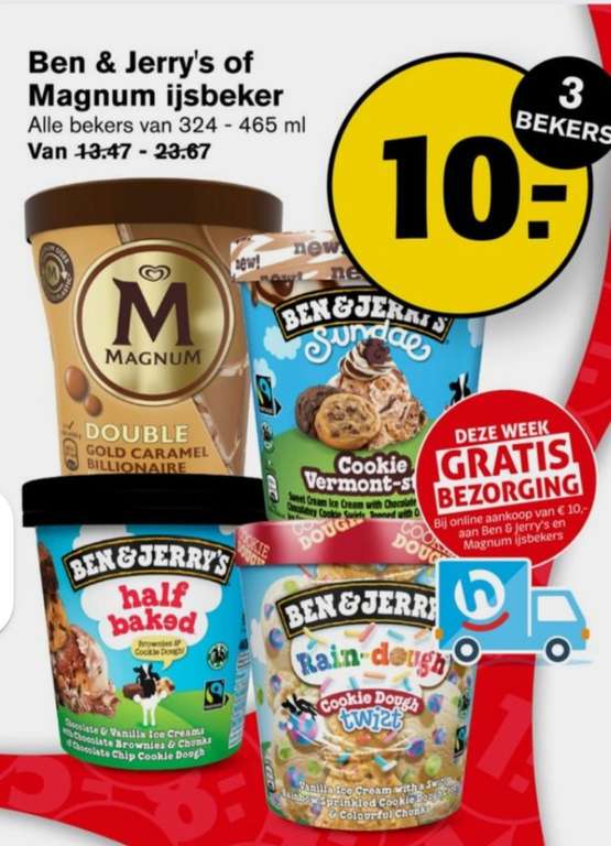 3x Ben & Jerry's of Magnum IJsbeker - €10,- @ Hoogvliet