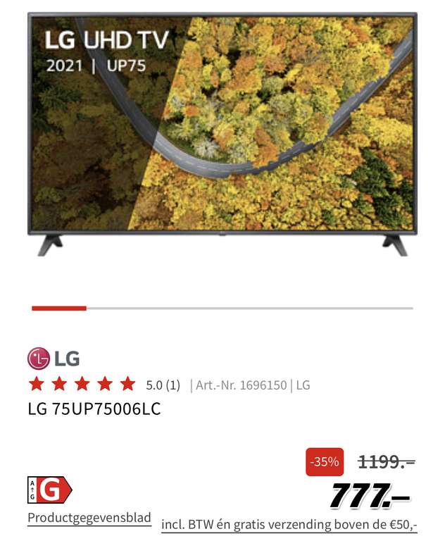 LG 75UP75006LC Televisie
