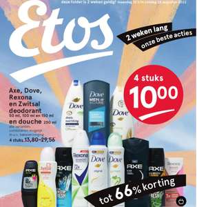 4 deodorant en / of douchgel voor 10€ @ etos
