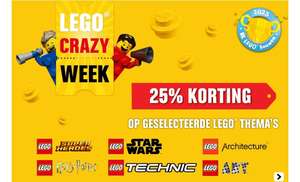 Lego aanbieding bij Intertoys, 25% korting op Marvel/DC, Star Wars, Architecture, Harry Potter, Technic & Art