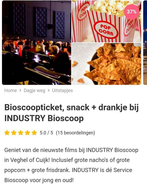 Bioscoopticket, snack + drankje bij INDUSTRY Bioscoop