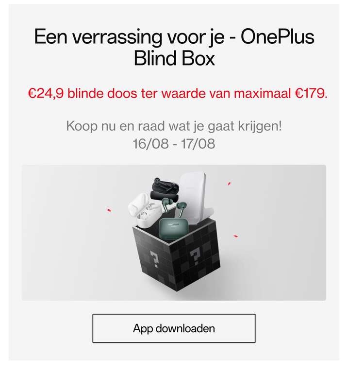 OnePlus blind box voor €24,90 (vanaf morgen 11 uur)